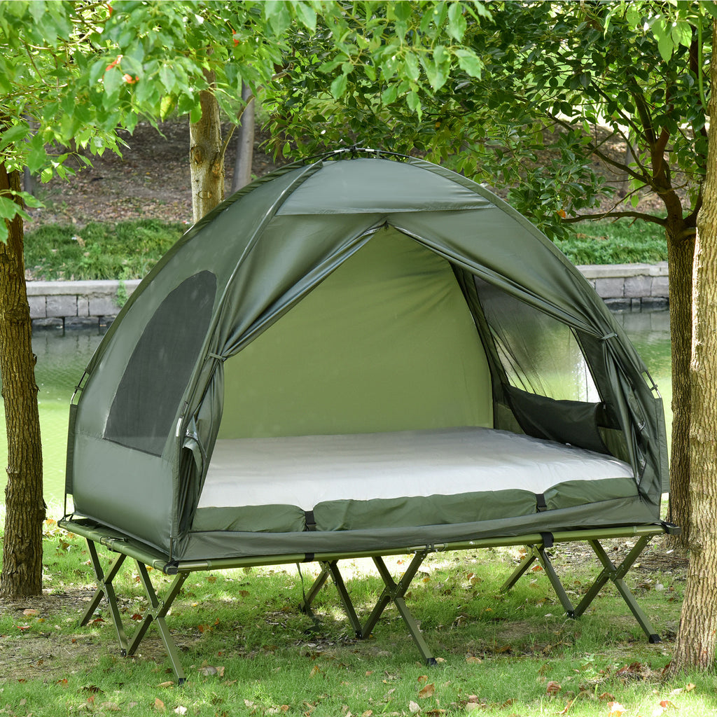 Campingzelt-Set für 2 Personen mit Feldbett und Luftmatratze Grün