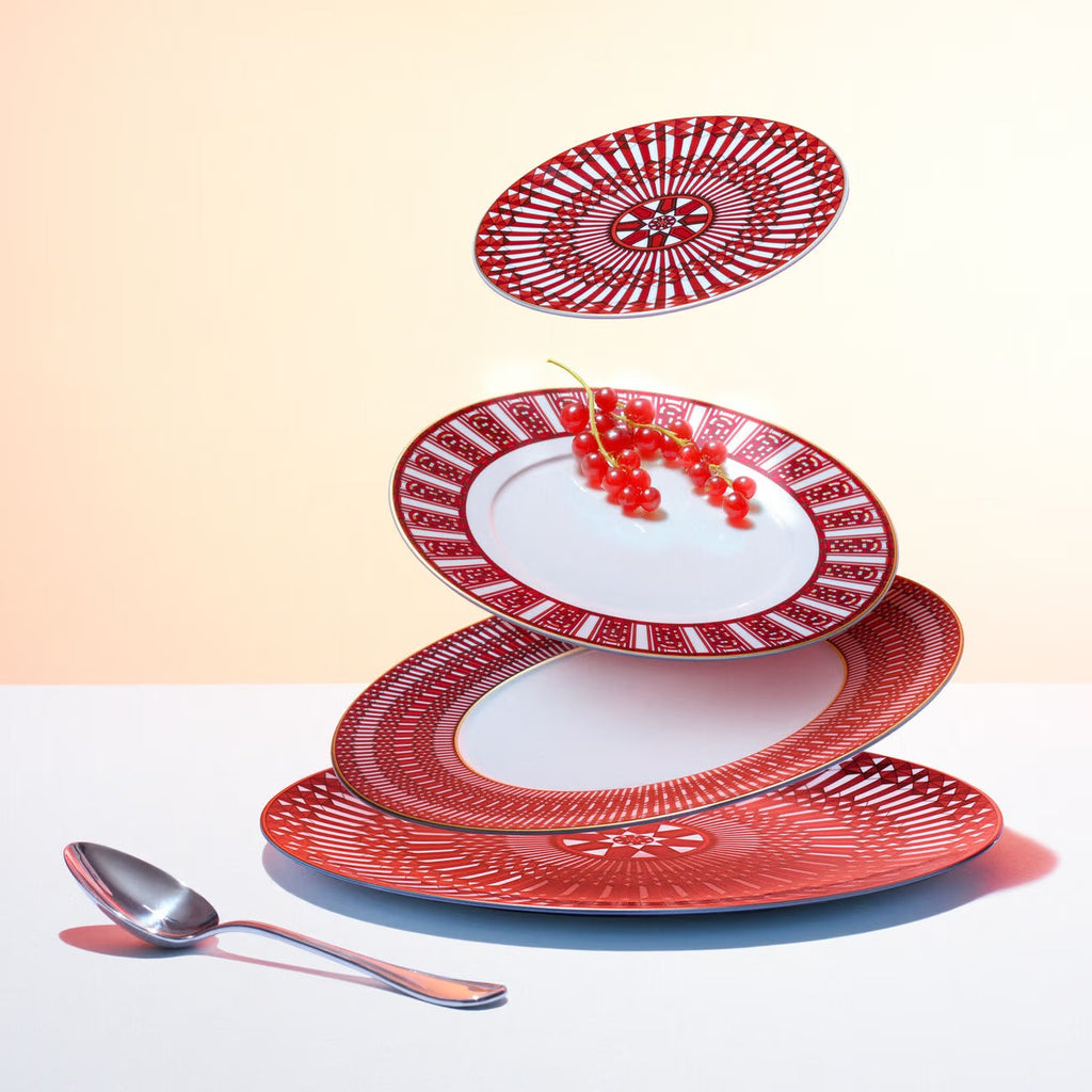 Red and gold geometric plate