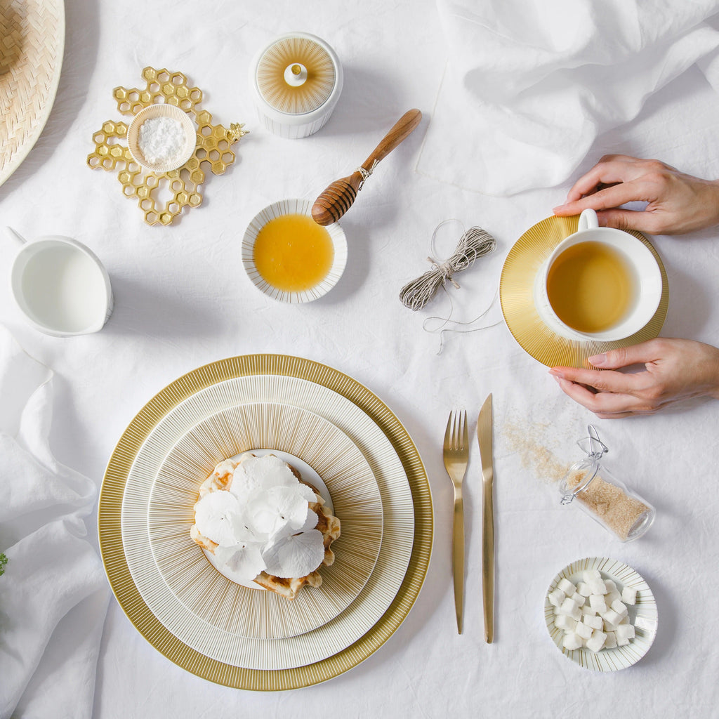 Striped bone china deep dish